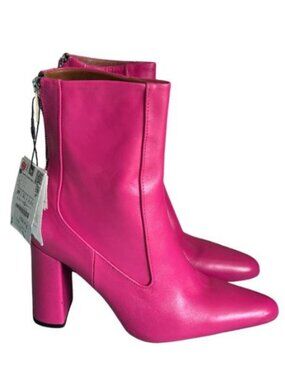 ZARA BRIGHT PINK LEATHER BOOTS, SZ. 8 (39), NWT